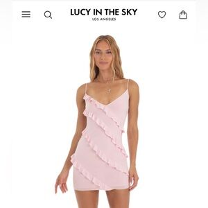 Lucy in the sky Ruffle Mini Dress in Pink. work once